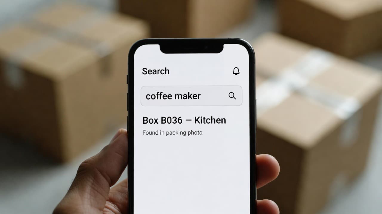 MoveAssist search showing which box contains an item